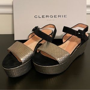 NWT Robert Clergerie Paris metallic platform sandals, size 39.5